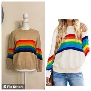 Young Fabulous & Broke Camel Tan Rainbow Sweater Size S/M $250 NWOT Pride